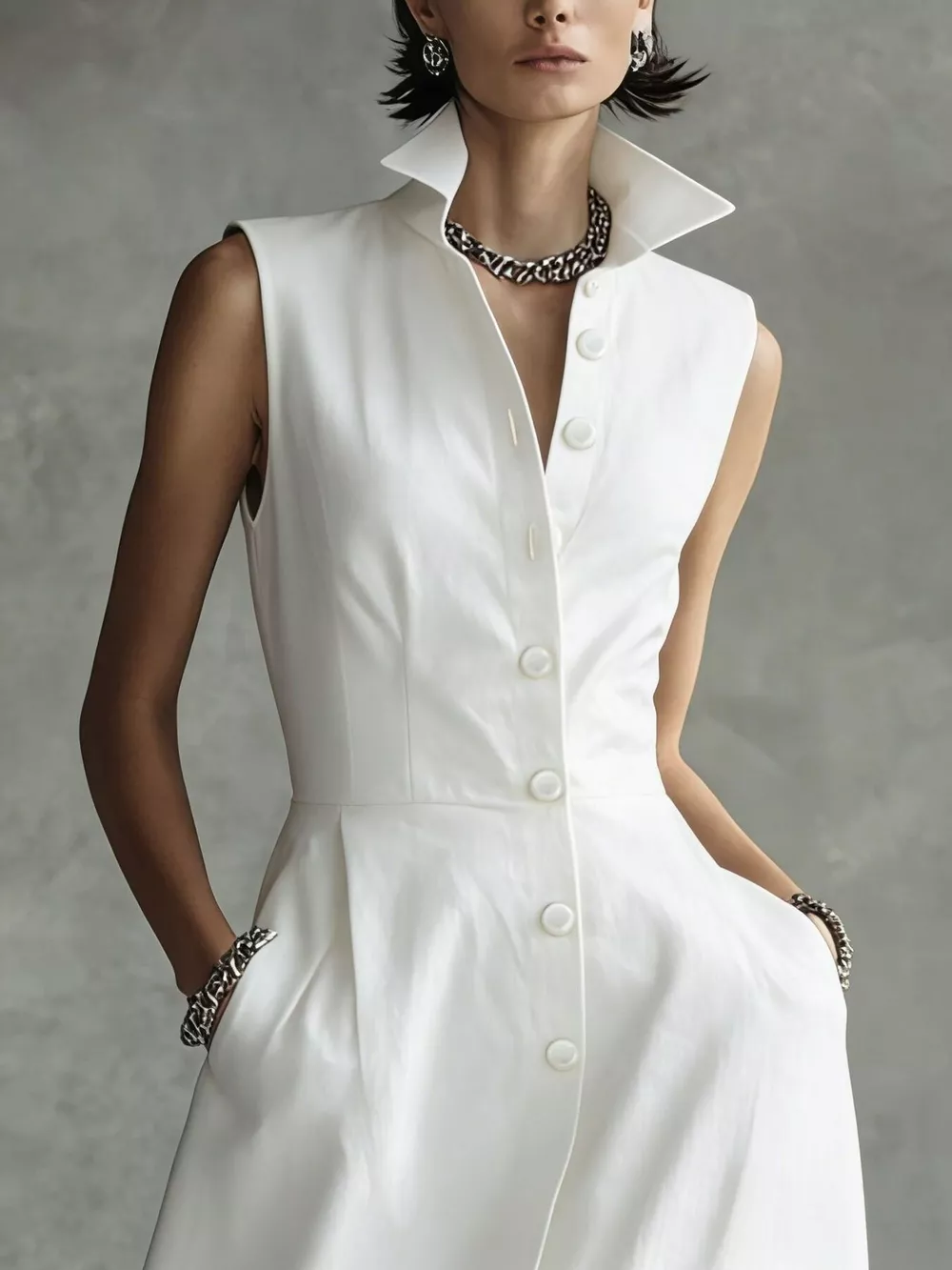 Sleeveless Button-Down Midi Shirt Dress, image 7