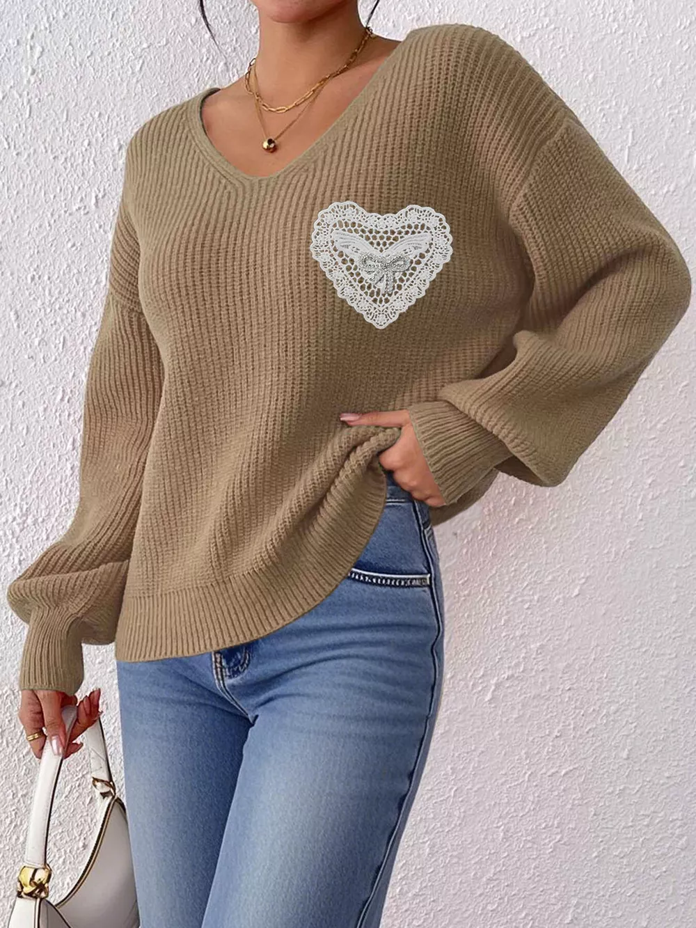 Lace Heart Dropped Shoulder Sweater, image 10