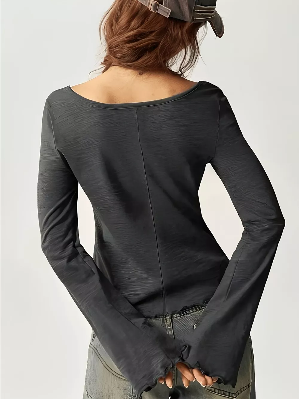 Square Neck Long Sleeve Slim-Fit T-Shirt, image 8