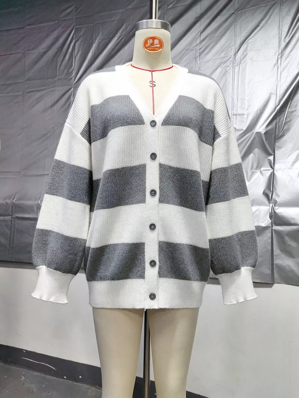 Striped V-Neck Button-Down Cardigan, image 8
