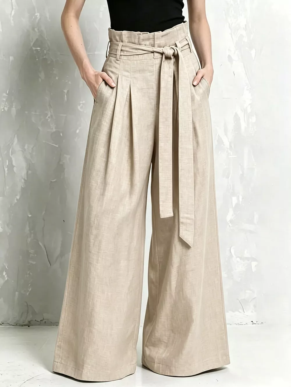 Full Size Wide-Leg Paperbag Waist Pants Plus Size, image 5