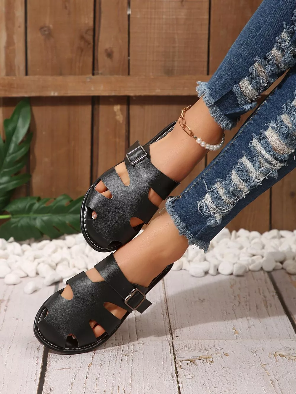 Comfortable Slip-On Leather Sandals with Adjustable Buckle, image 7