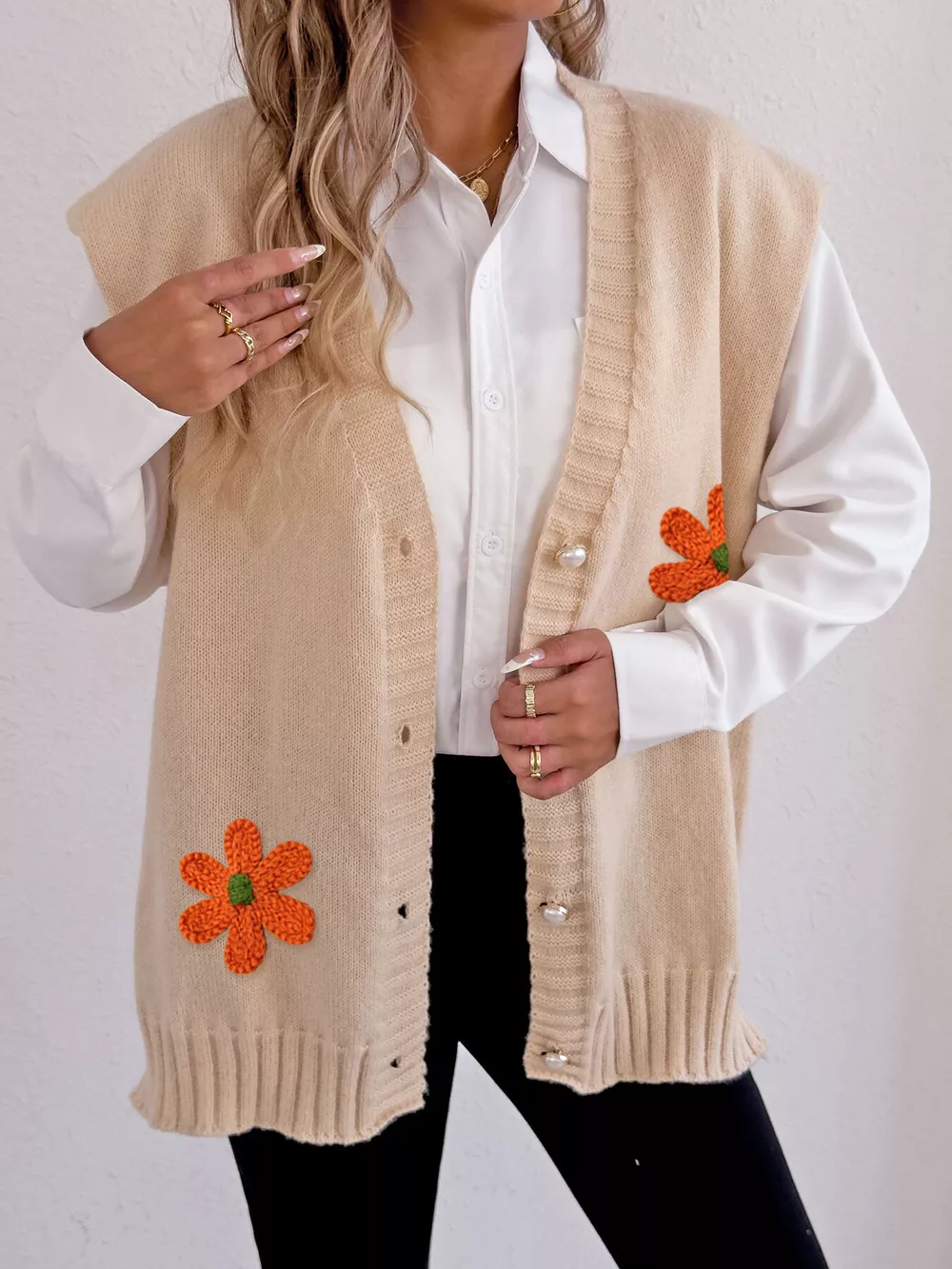 Flower V-Neck Sleeveless Cardigan, image 5
