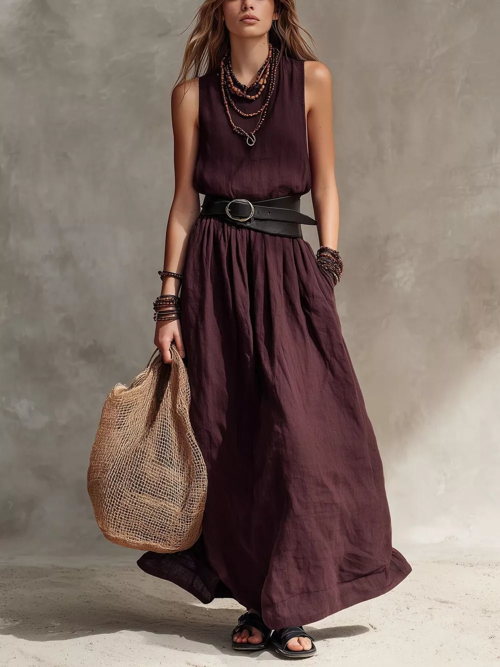 Full Size Round Neck Sleeveless Maxi Dress Plus Size, image 2