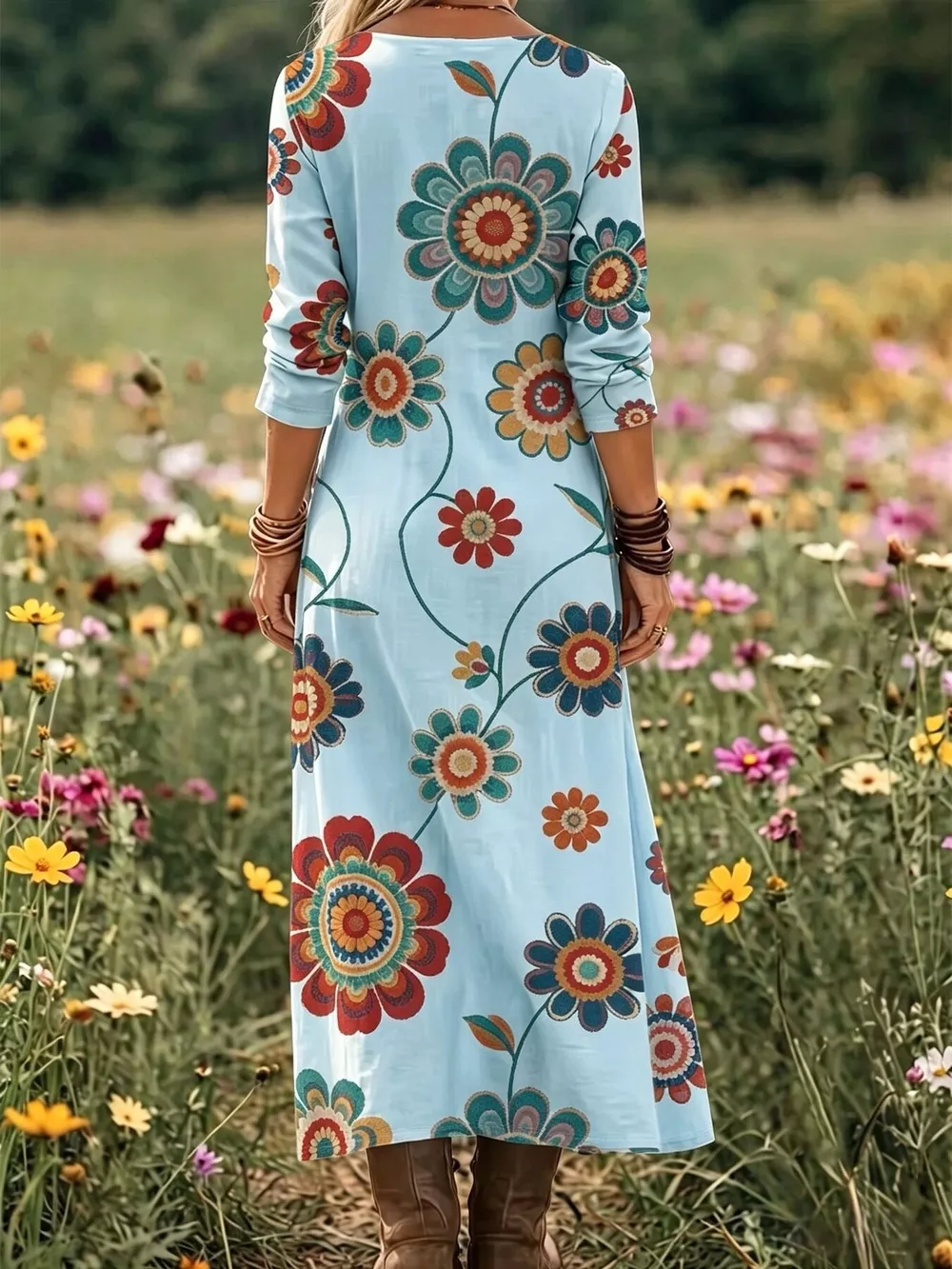 Floral Print V-Neck Long Sleeve Maxi Dress, image 6