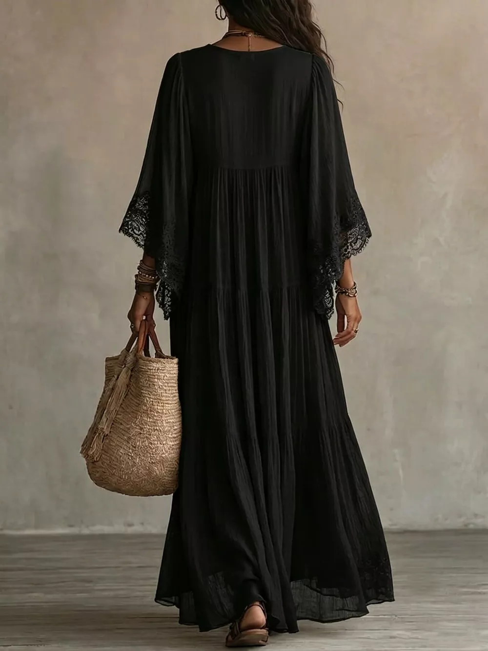 Lace Trim V-Neck Maxi Dress, image 11