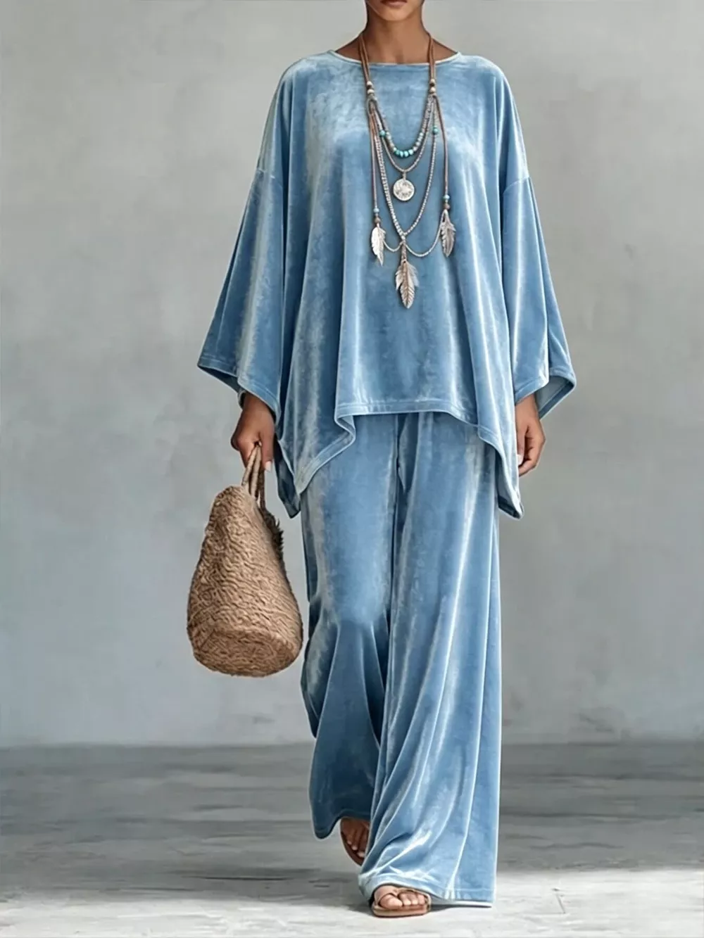 Full Size Asymmetrical Top and Wide Leg Pants Set Plus Size, image 11