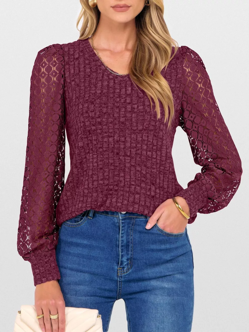Lace Sleeve V-Neck T-Shirt, image 19