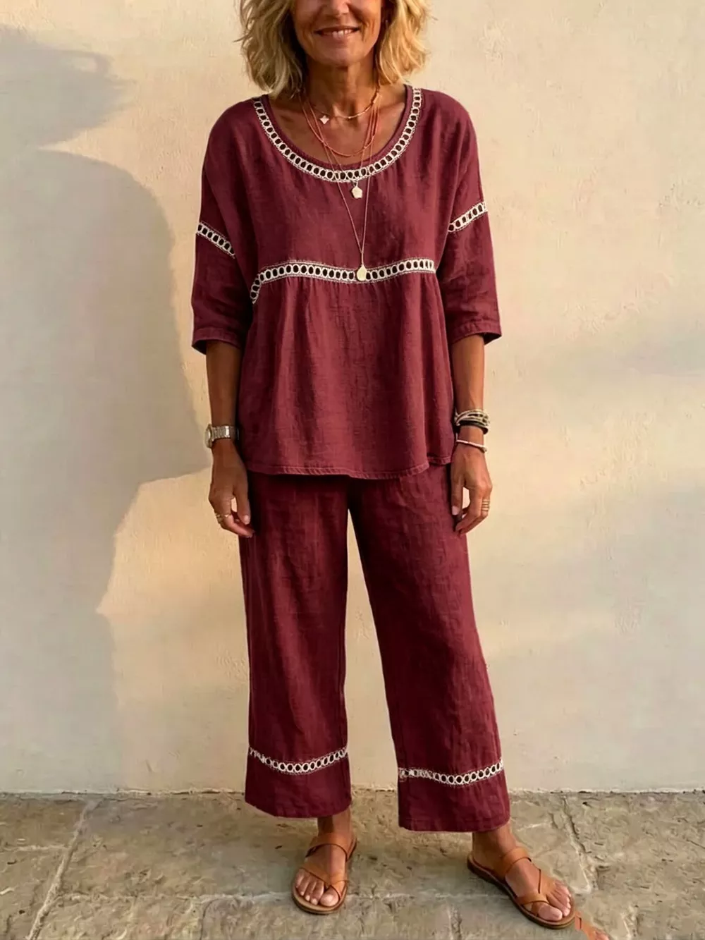 Full Size Hollow-Out Detailing Top and Pants Set Plus Size, image 16