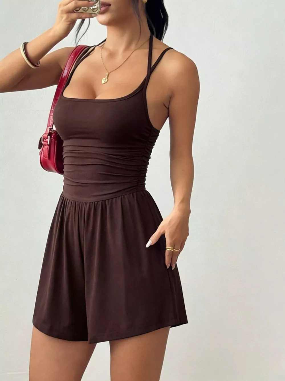 Ruched Spaghetti Strap Romper, image 9