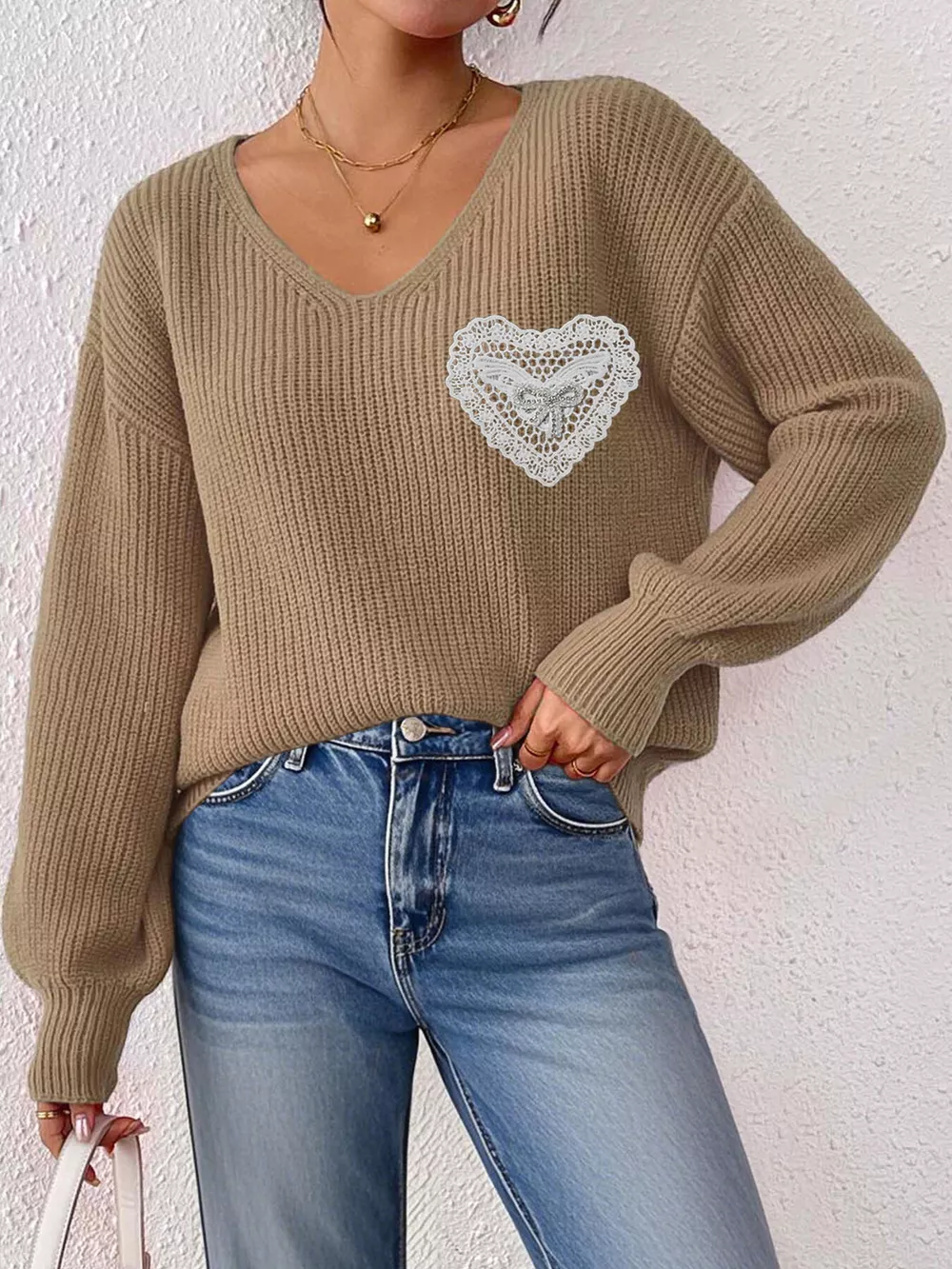 Lace Heart Dropped Shoulder Sweater, image 11