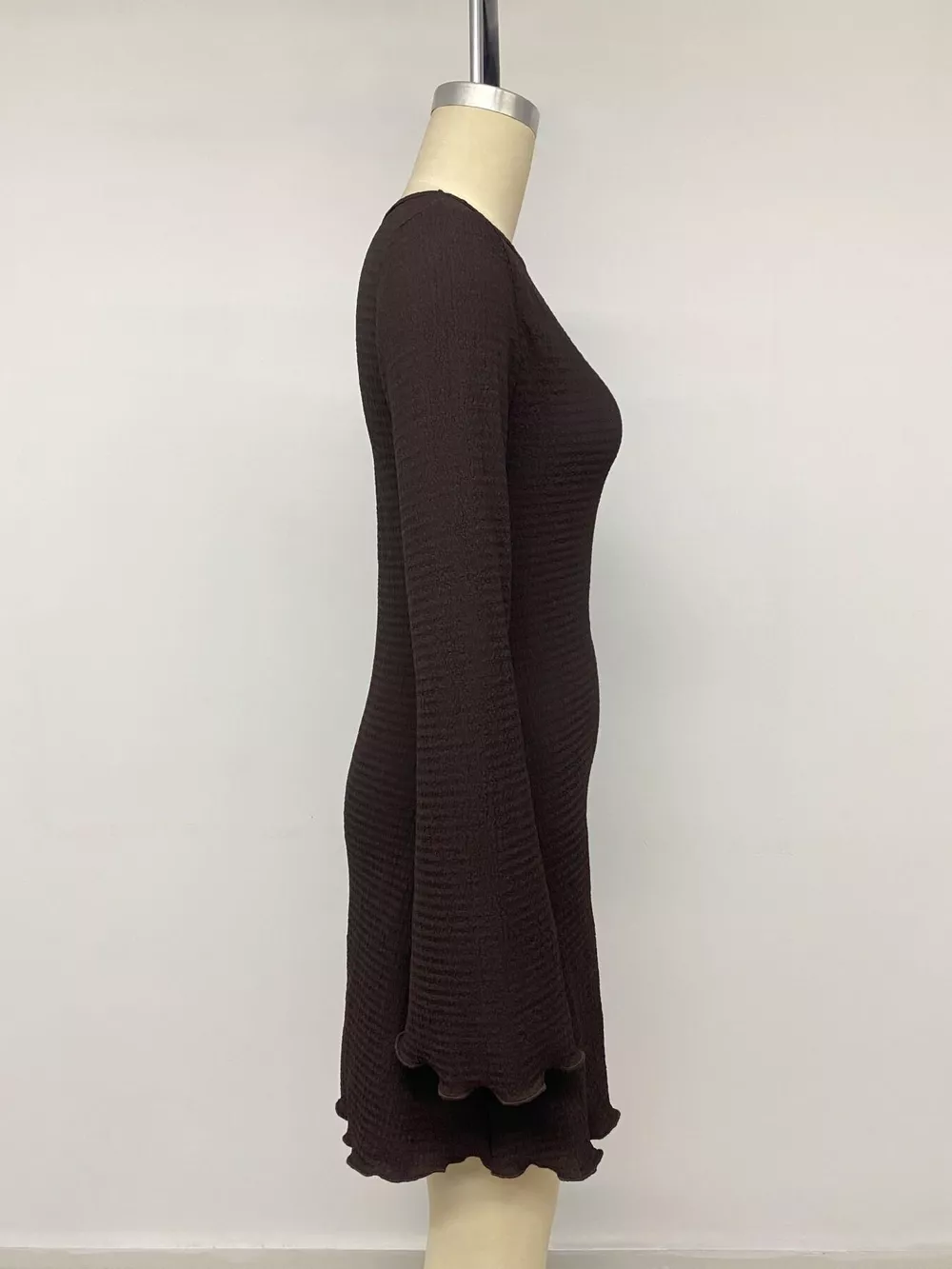 Long-Sleeve Waffle Knit Bodycon Mini Dress, image 12