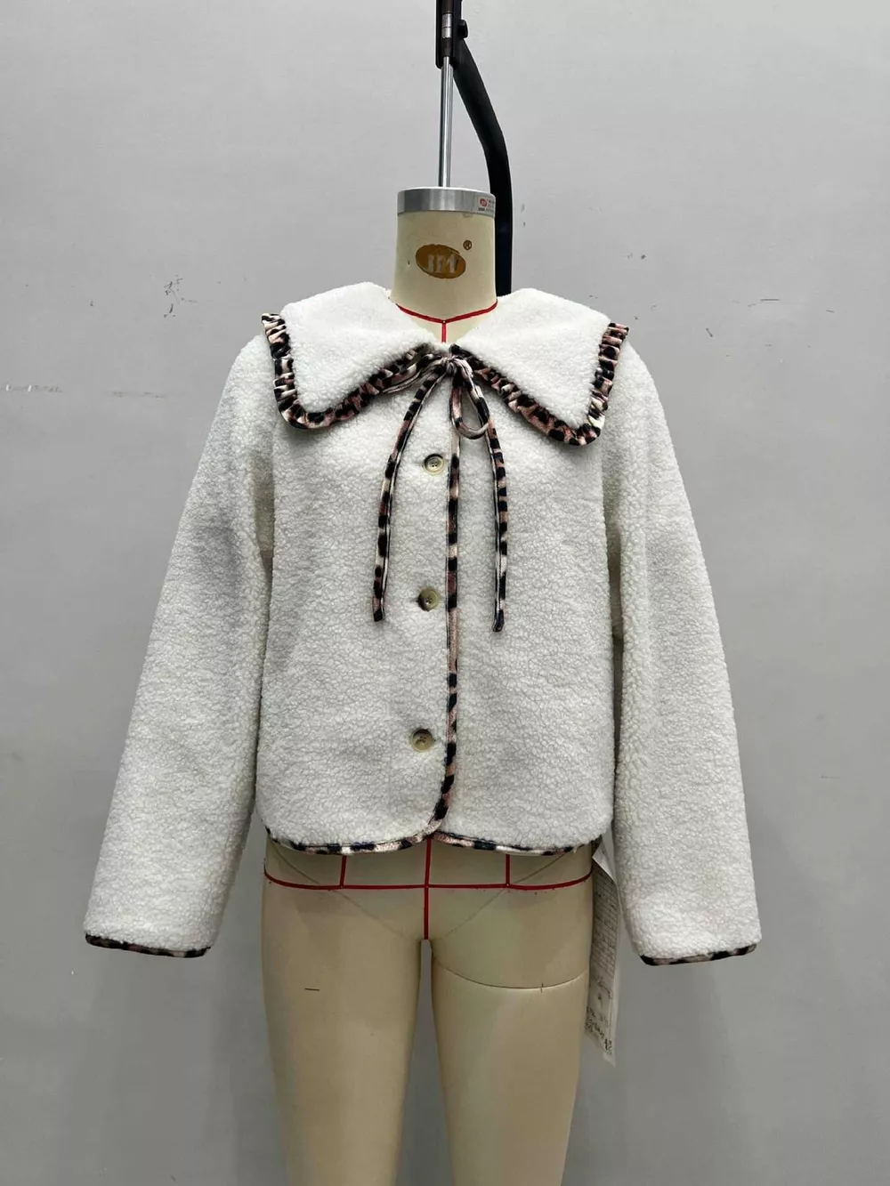 Leopard Trim Contrast Collar Sherpa Jacket, image 6