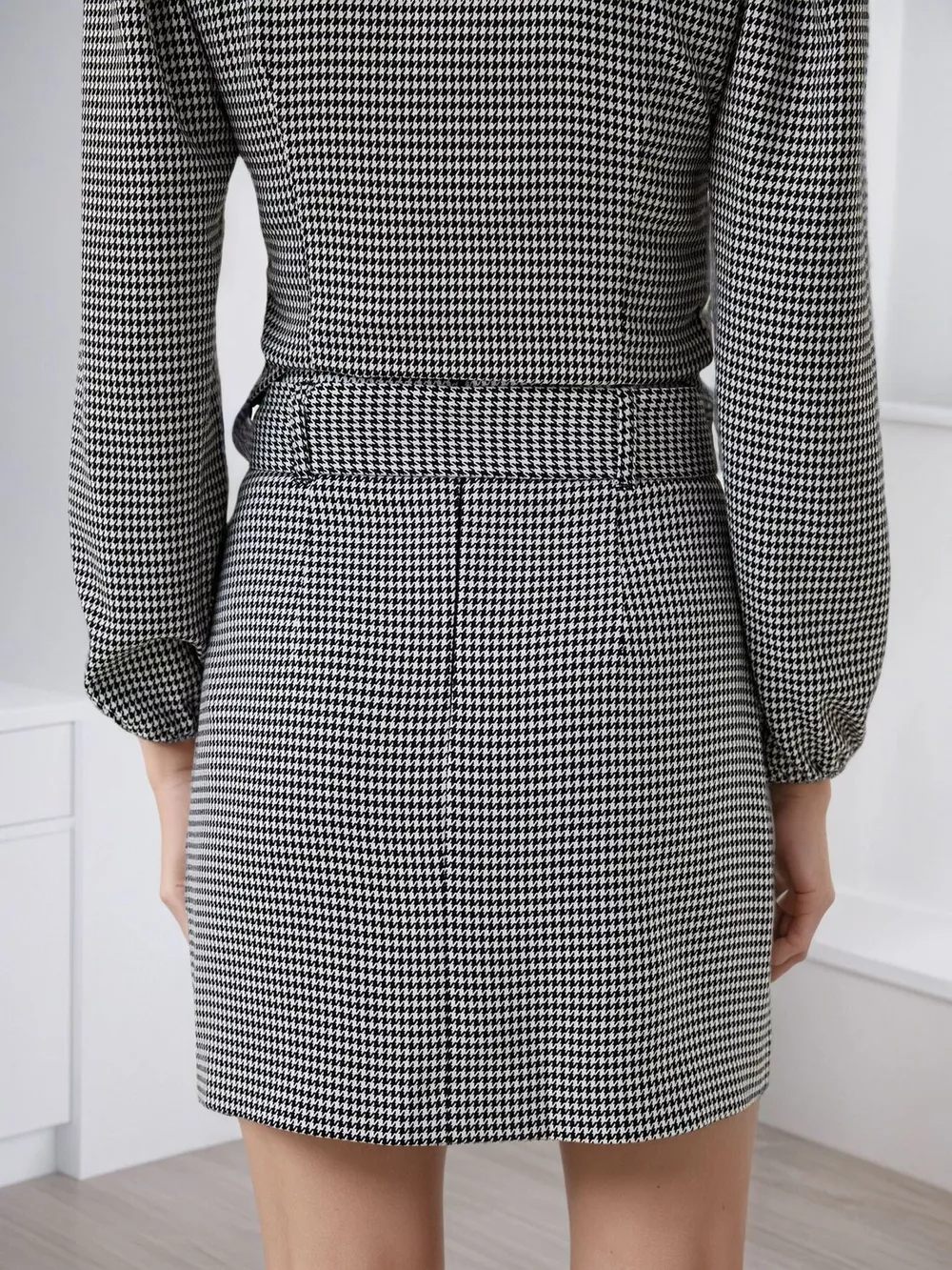 Contrast Collar Houndstooth Mini Dress, image 3