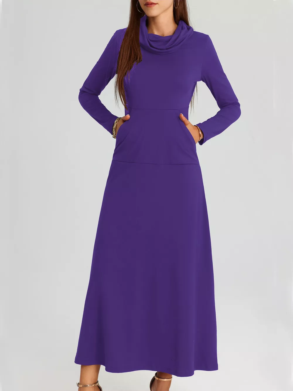 Cowl Neck Long Sleeve Midi Dress, image 19