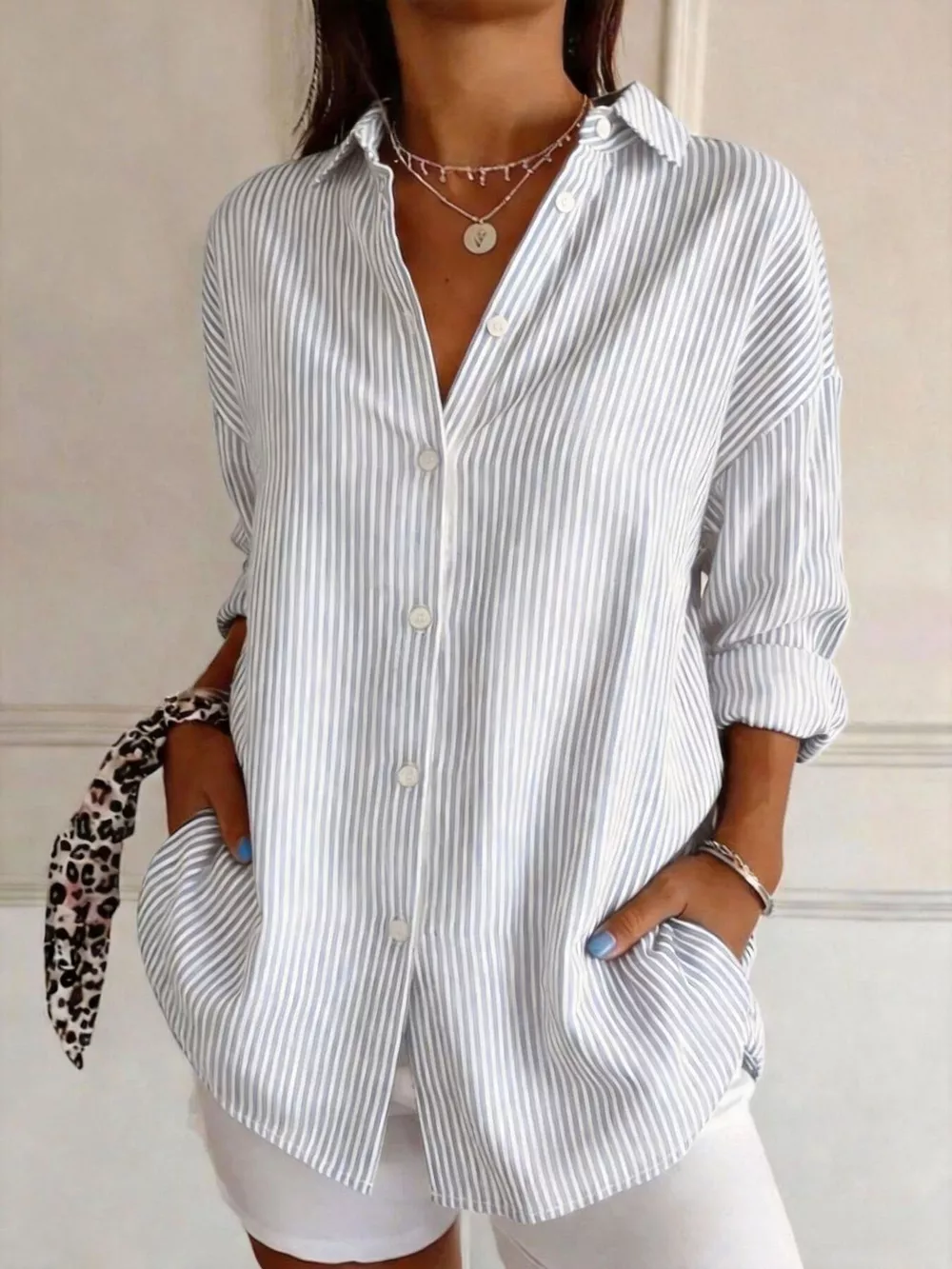 Full Size Striped Button-Down Long Sleeve Shirt Plus Size