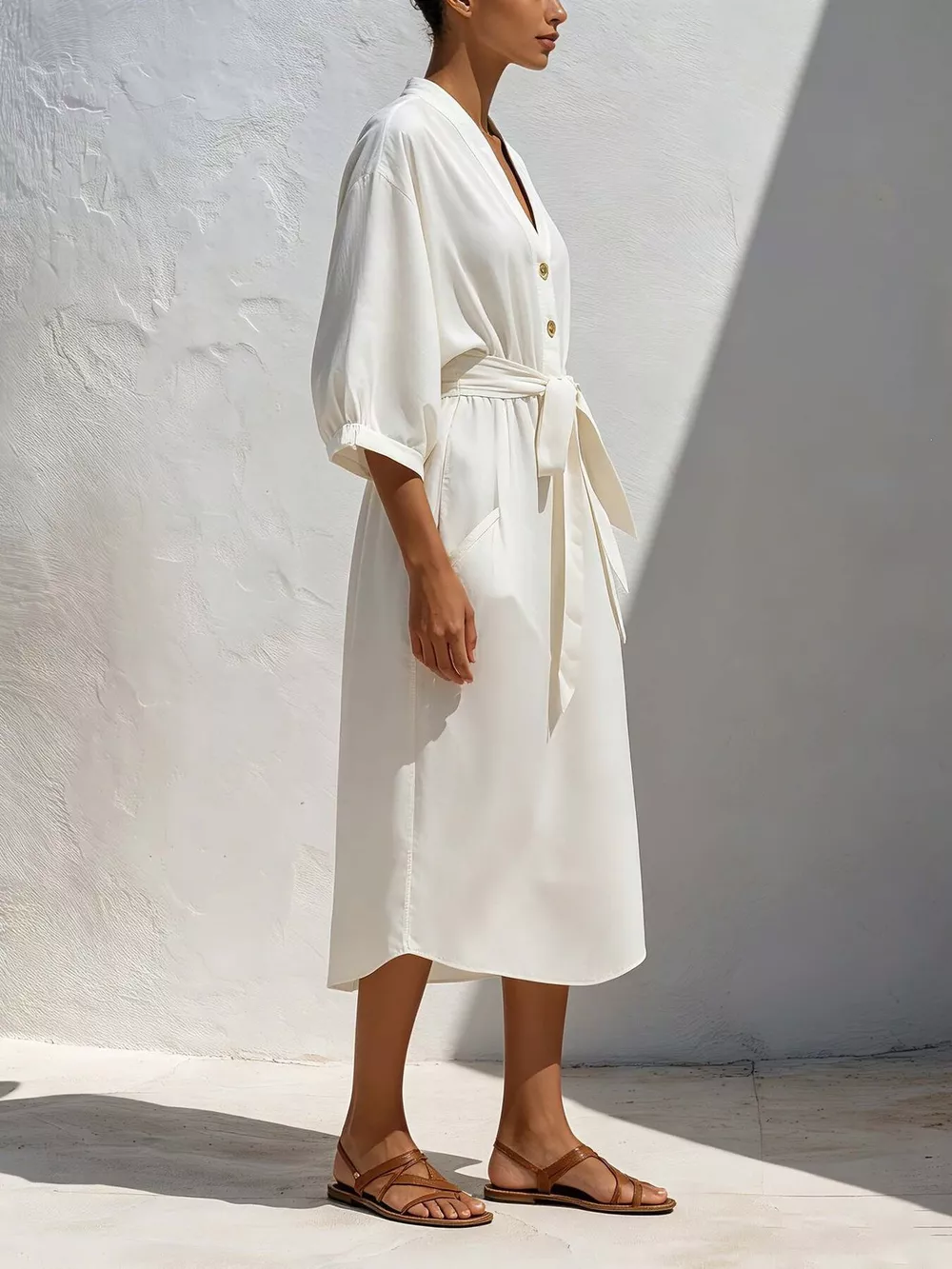 Full Size Tie Waist V-Neck Midi Dress Plus Size, image 2