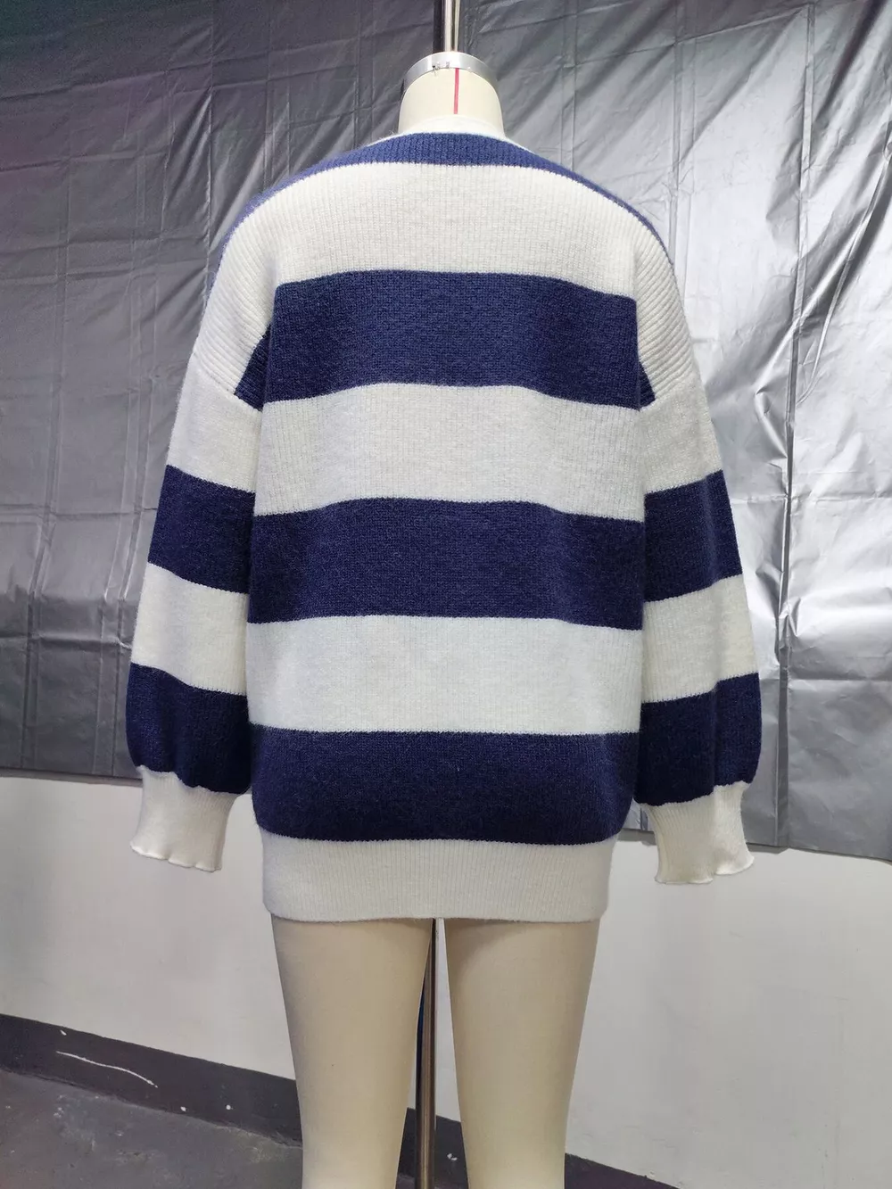 Striped V-Neck Button-Down Cardigan, image 12