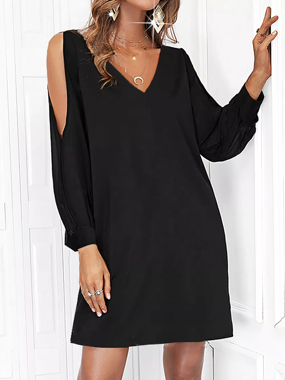 Cold Shoulder V-Neck Mini Dress