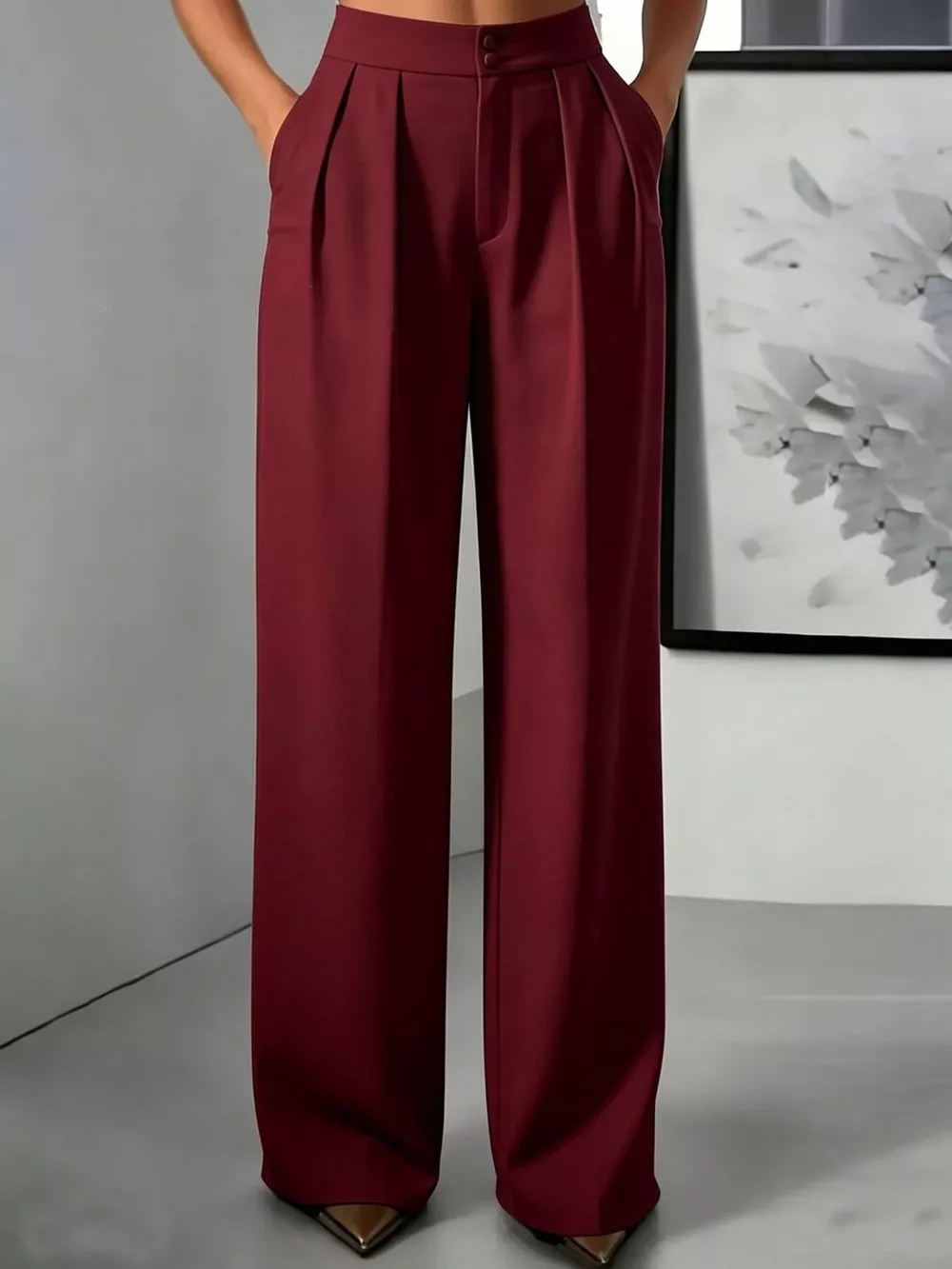 High-Waisted Pleated Wide-Leg Pants, image 9