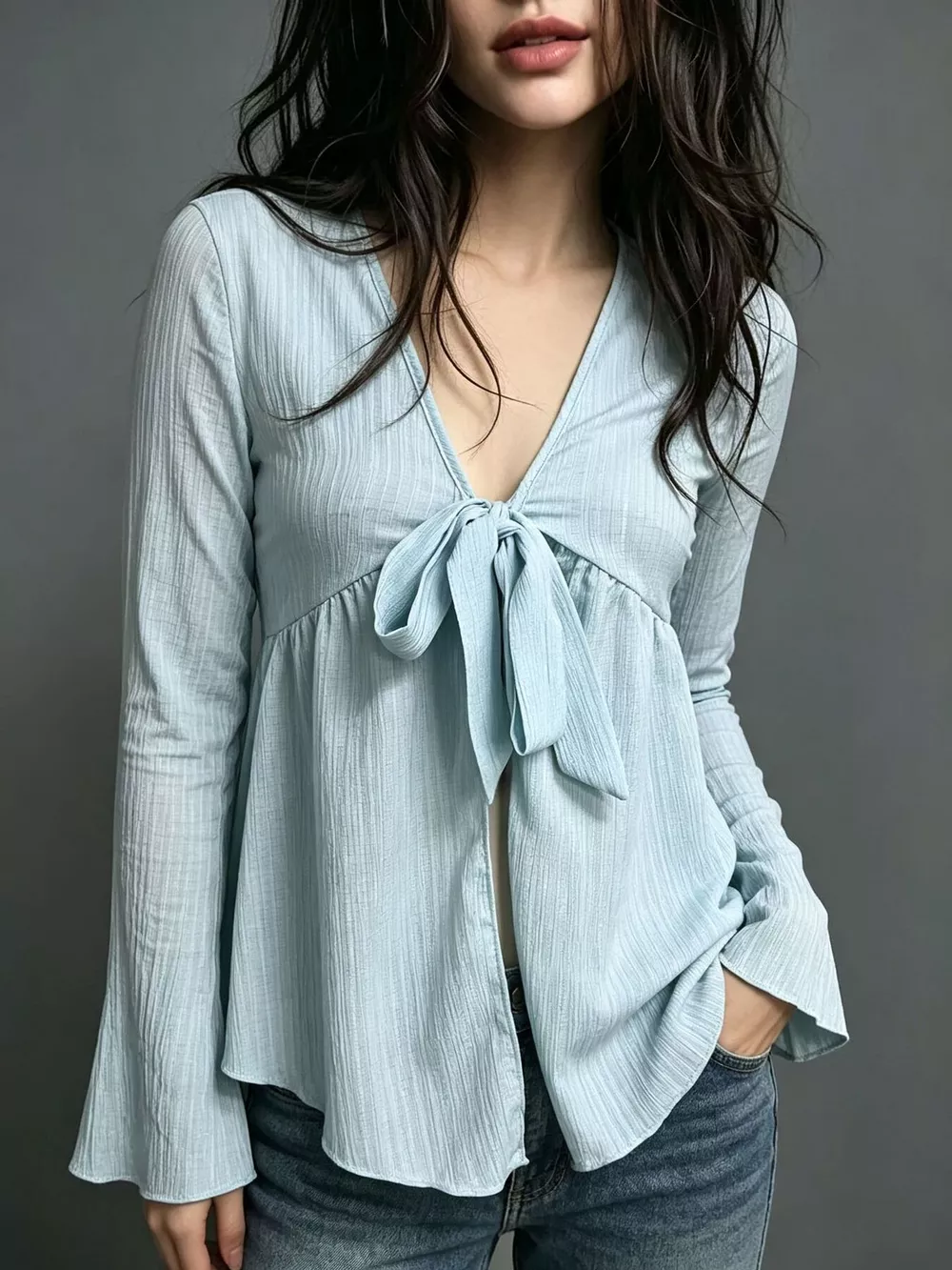 Tie-Front Flare Sleeve Blouse, image 5