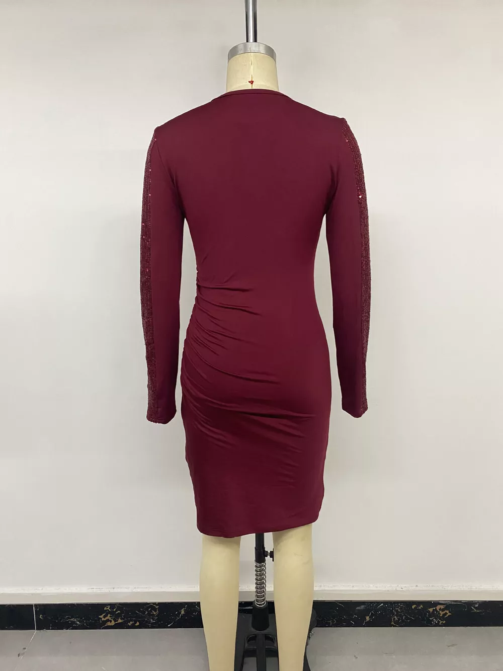 Long-Sleeve Sequin-Trimmed Bodycon Dress, image 15