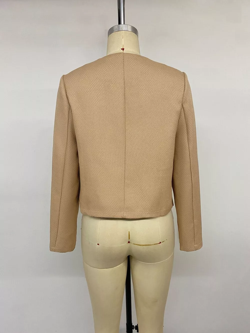 Textured Cropped Jacket with Gold-Tone Button, image 16