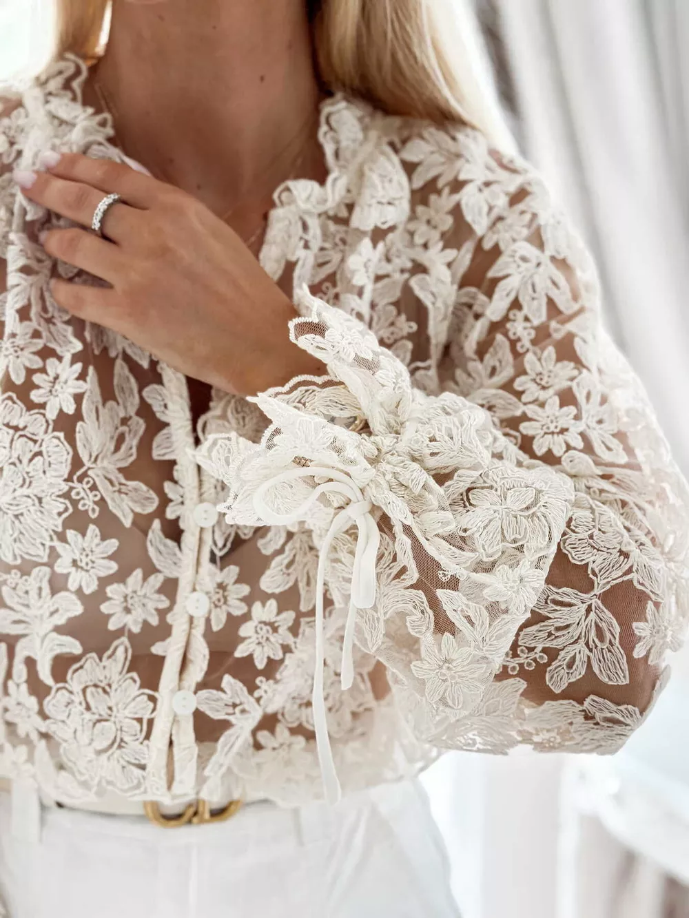 Sheer Lace Long Sleeve Shirt, image 11