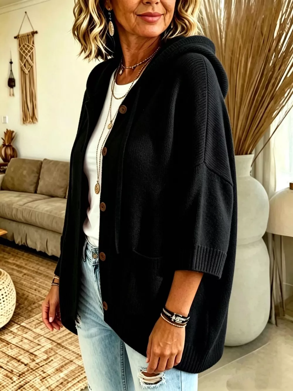 Full Size Hooded Button-Down Knit Cardigan Plus Size, image 5