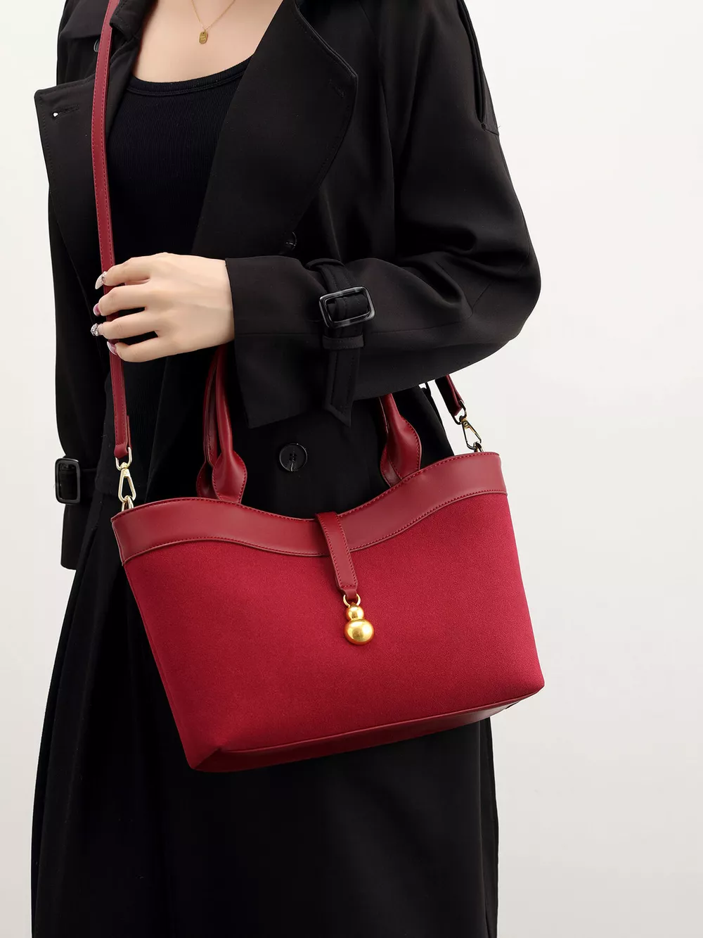 Suede Crossbody Bag with Gold Charm, image 2