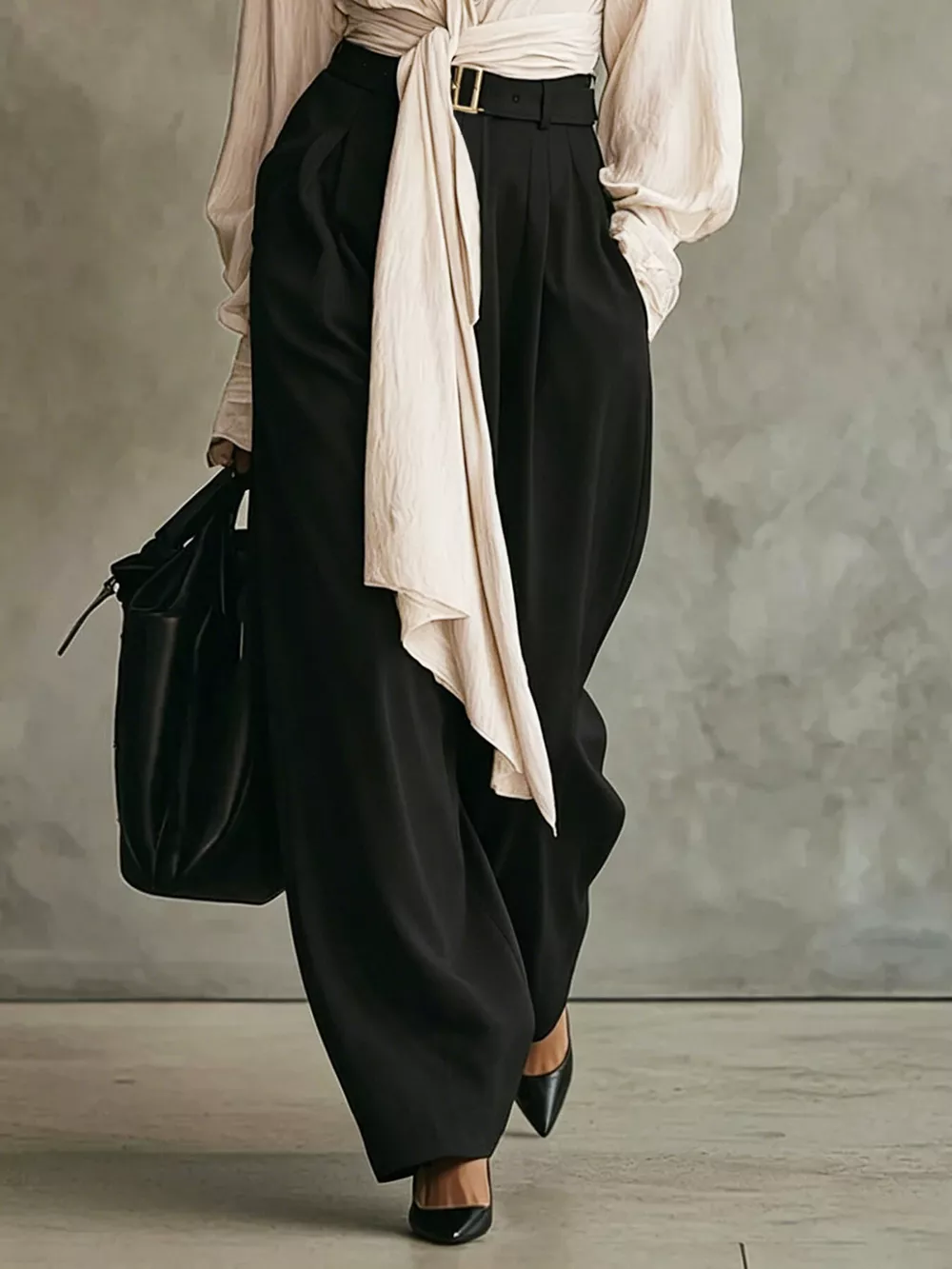 Tie-Front Shirt and Wide-Leg Pants Set, image 3