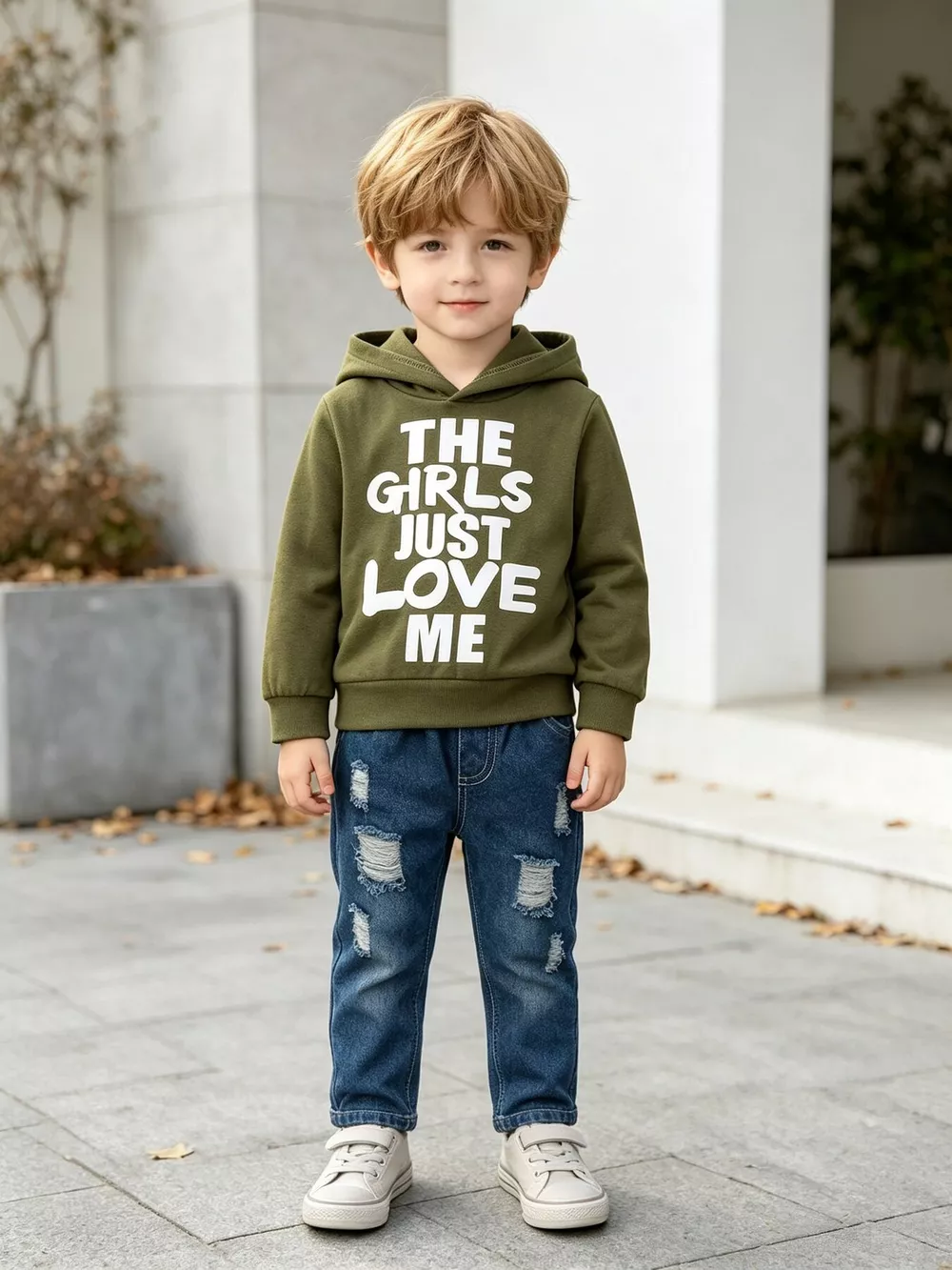 Children's Graphic Hoodie and Distressed Jeans Set