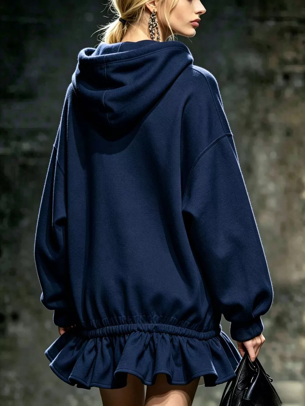 Hoodie Sweatshirt Mini Dress with Ruffled Hem, image 3