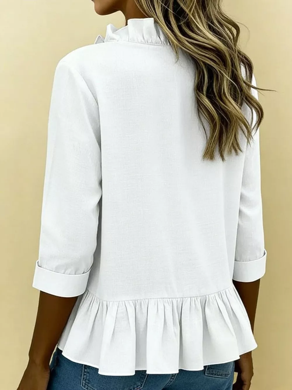 Full Size Ruffled V-Neck Long Sleeve Blouse Plus Size, image 6