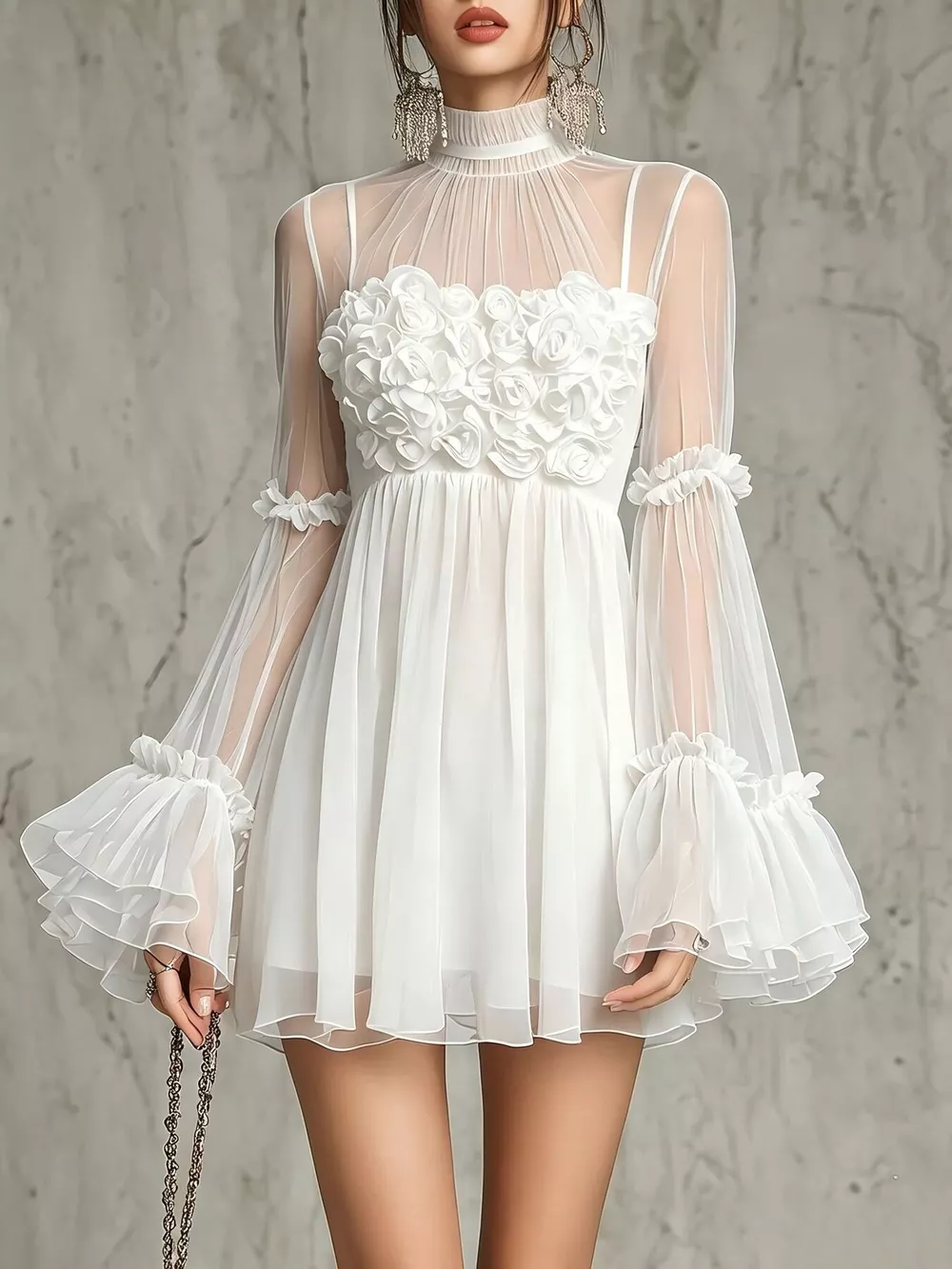 Sheer Mesh Rose Applique Mini Dress, image 6