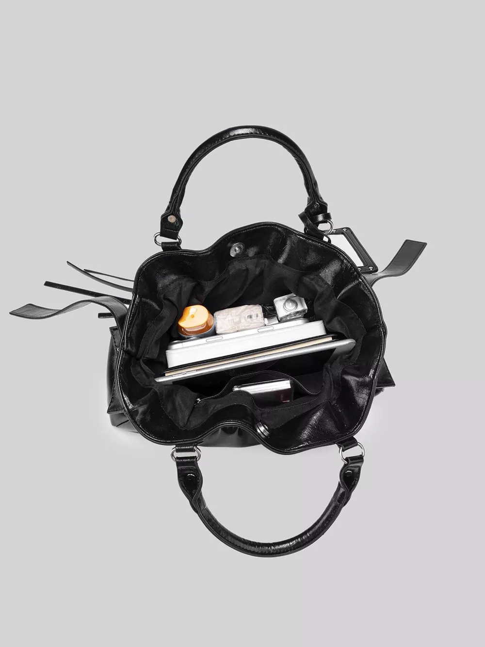Patent Leather Ruched Crossbody Bag with Detachable Card Holder, image 5