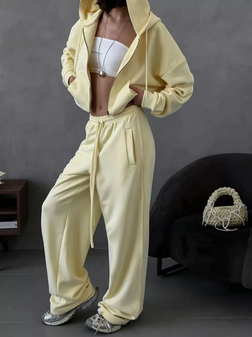Casual Zip-Up Hoodie and Wide-Leg Sweatpants Set, image 24