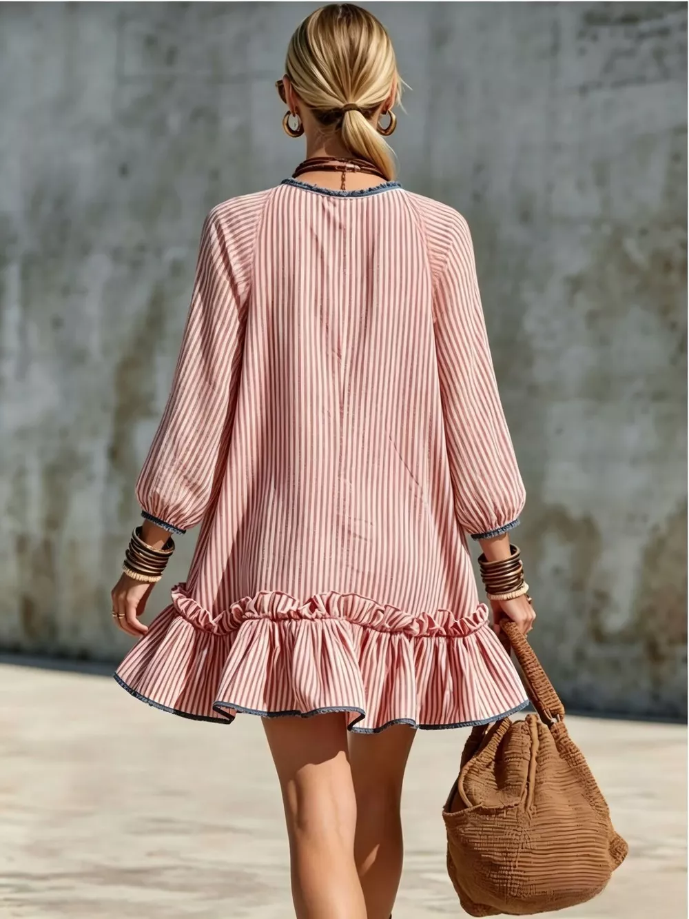Striped Ruffle Hem Mini Dress, image 6