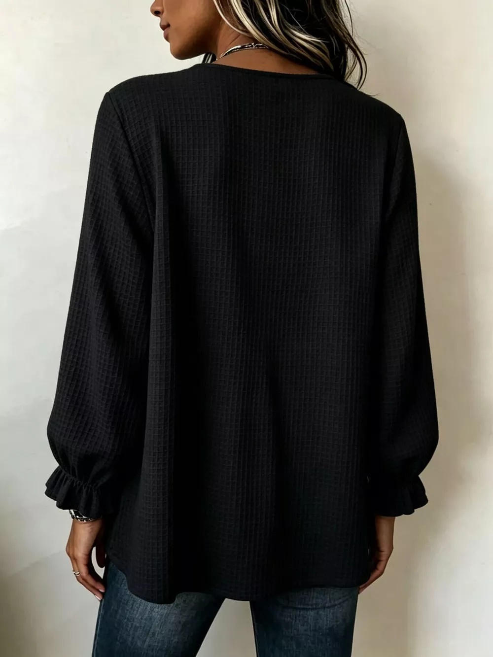 Waffle Knit Long Sleeve Top, image 11