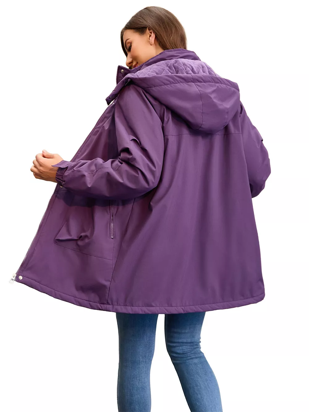 Full Size Hooded Mid-Length Windproof Outerwear Plus Size, image 4