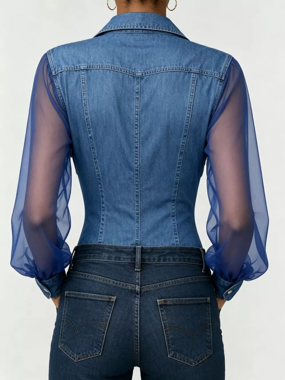 Full Size Slim-Fit Sheer Mesh Long Sleeves Shirt Plus Size, image 2