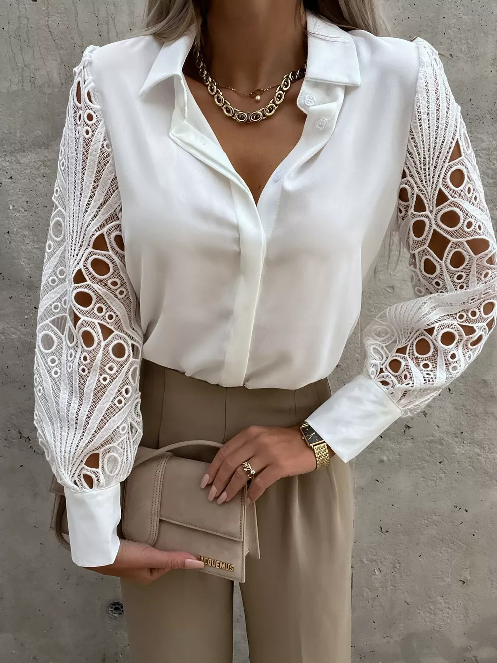 Lace Sleeve Collared Neck Blouse, image 5