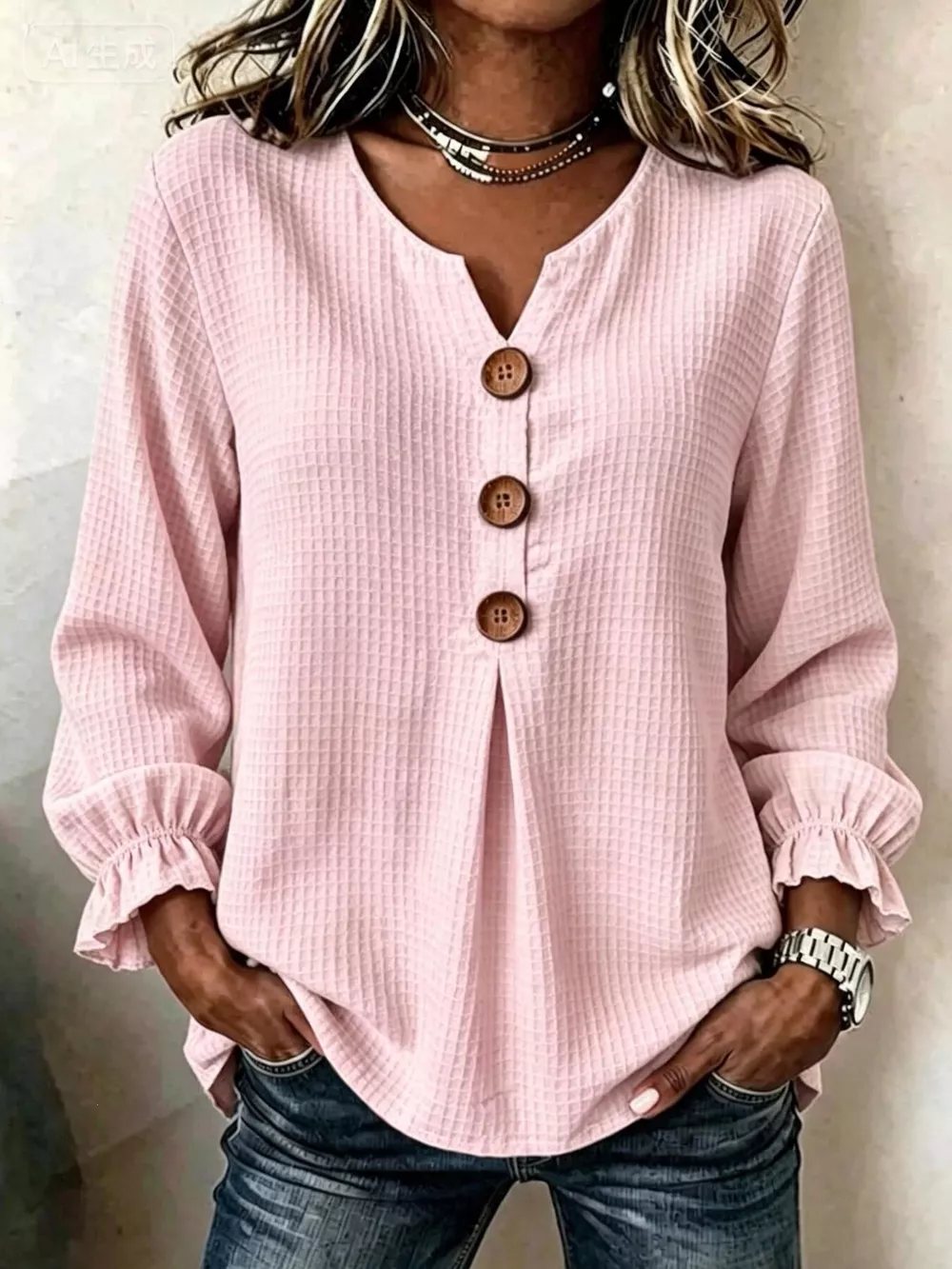 Waffle Knit Flounce Sleeve Top, image 3