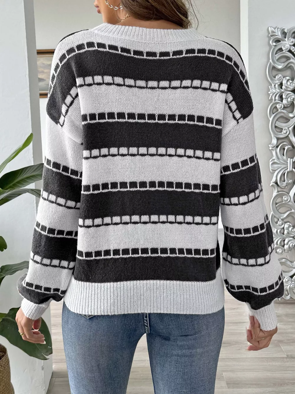 Striped Knit Dropped Shoulder Sweater, image 11