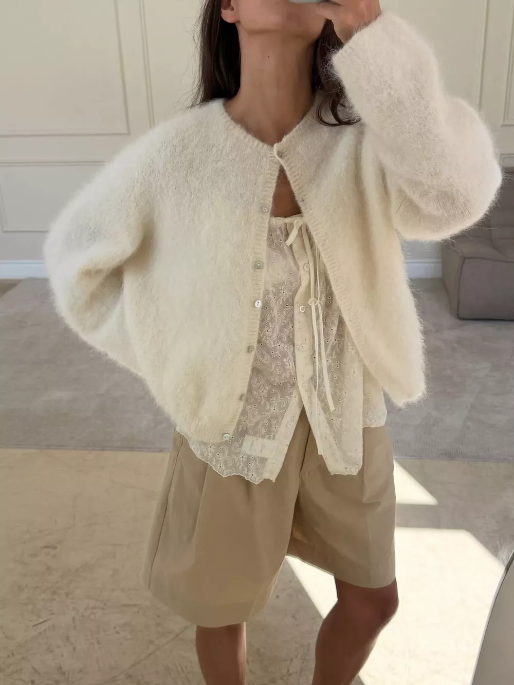 Fuzzy Knit Button-Down Cardigan, image 7