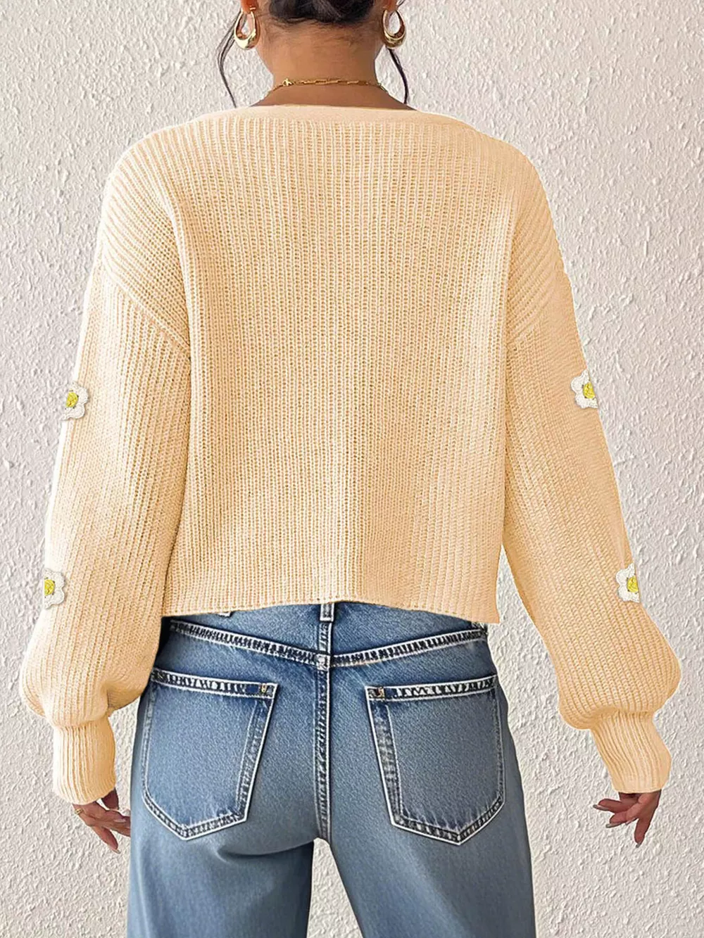 Floral V-Neck Button-Down Cropped Cardigan, image 8