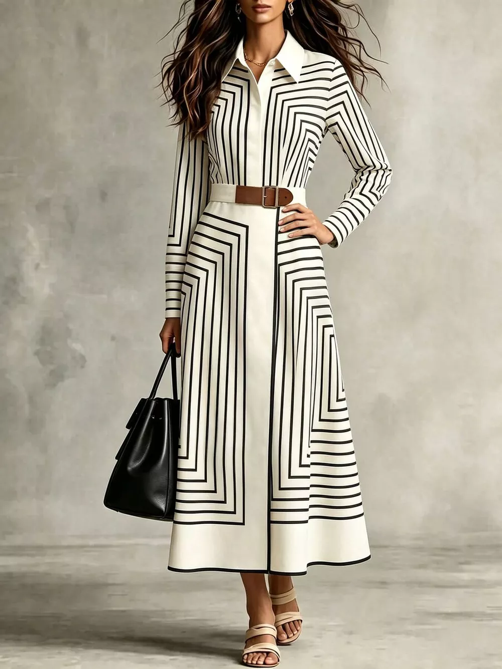 Geometric Striped Midi Shirt Dress, image 5