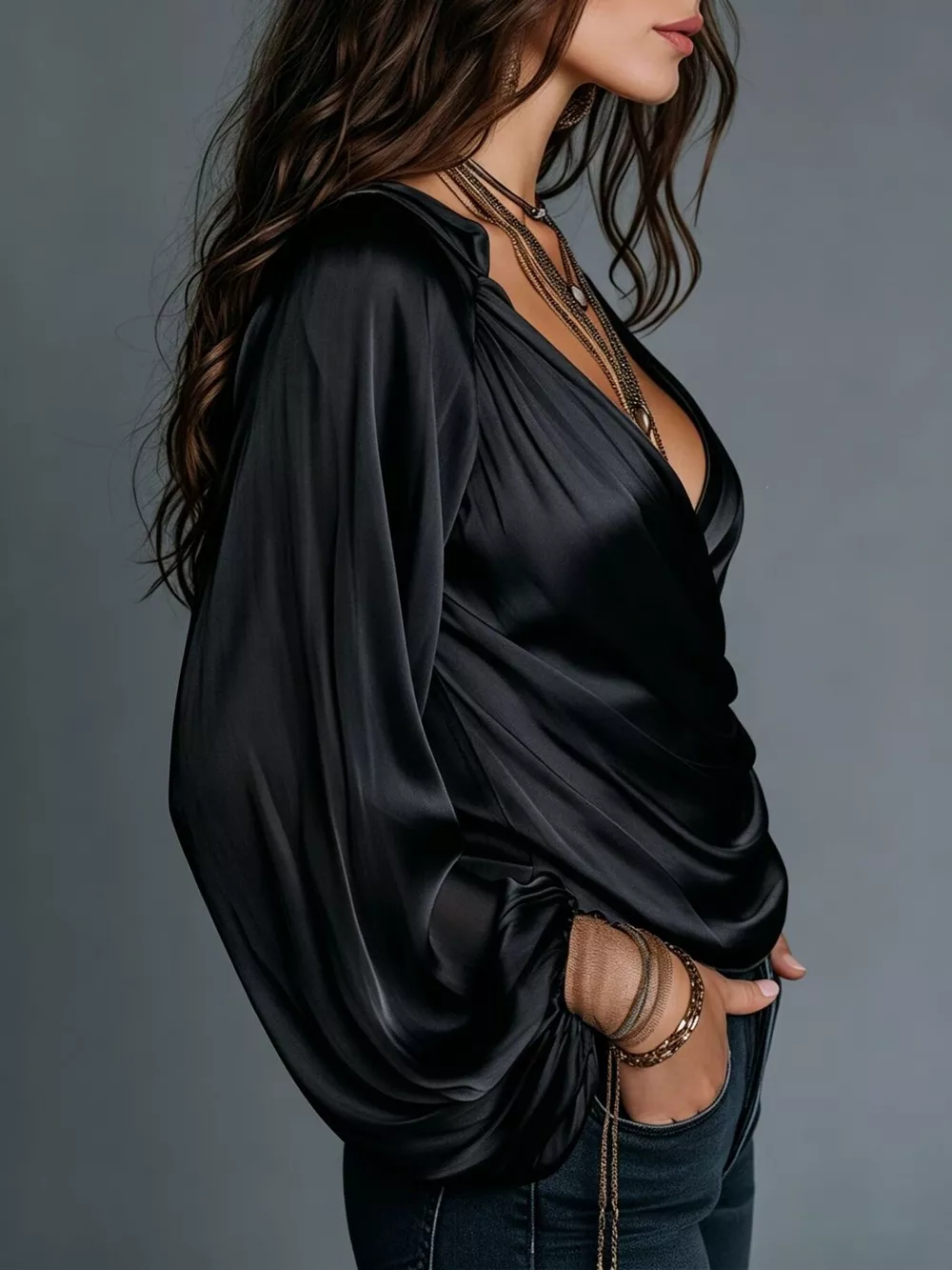 Satin Balloon Sleeve Blouse, image 7