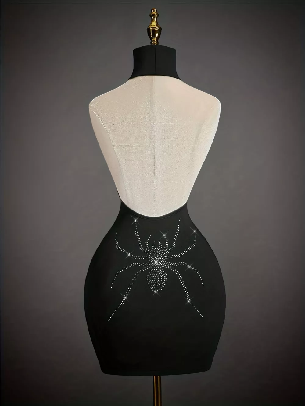 Rhinestone Spider Halter Neck Bodycon Dress, image 3