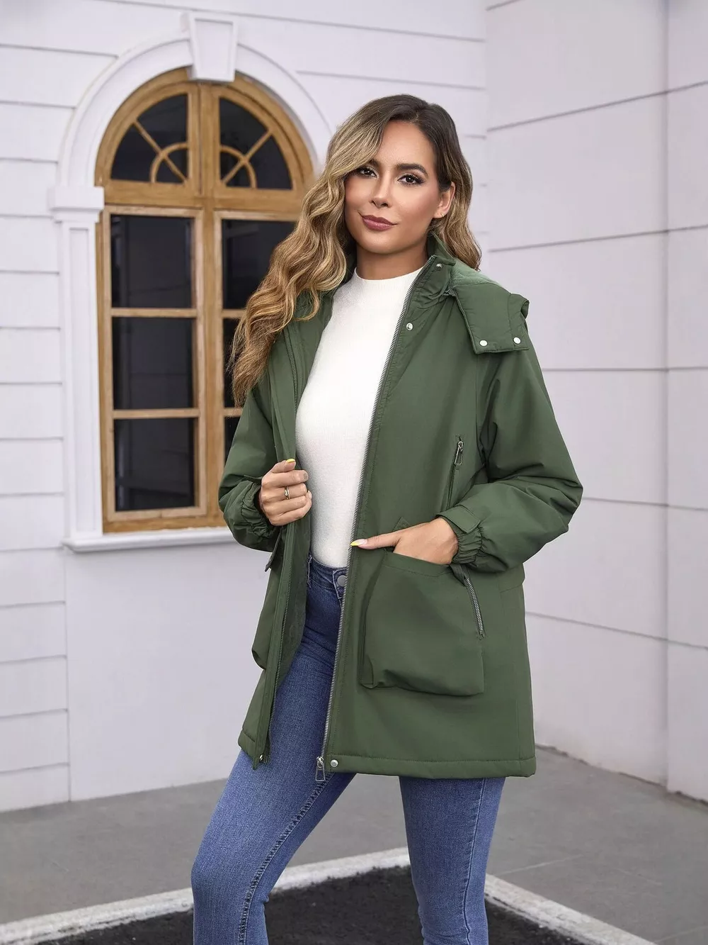 Full Size Zip Up Hooded Parka Outerwear Plus Size, image 4